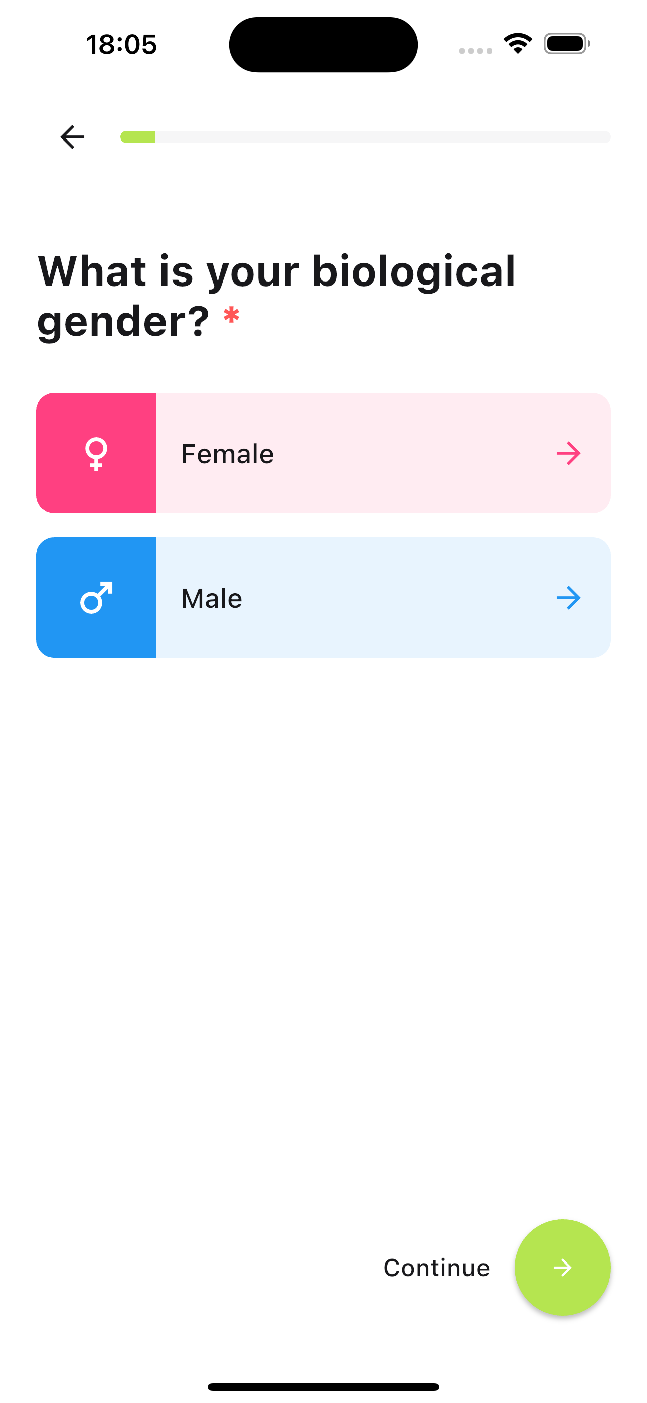 Mobile app screen